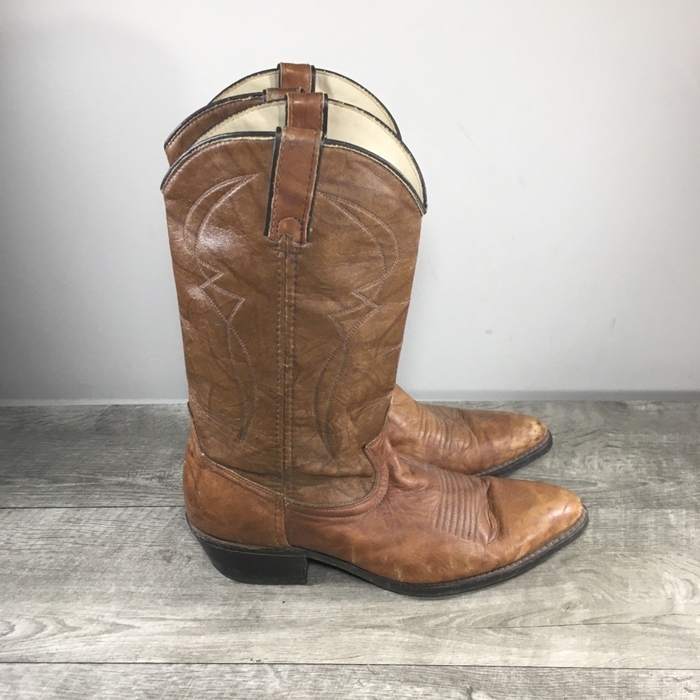 Acme Dingo Cowboy Western Brown Leather Mens Boots Vintage Size 8.5 Made in USA